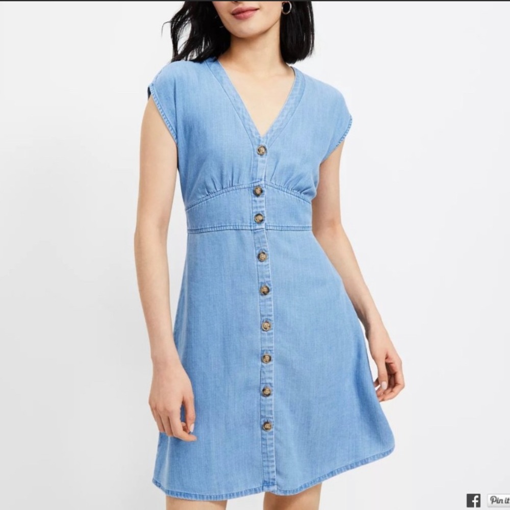 Loft Super Soft Chambray Button Flare Dress